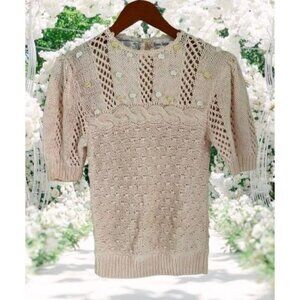 Vintage Neiman Marcus Needleworks Hand Knit Short Sleeve Sweater